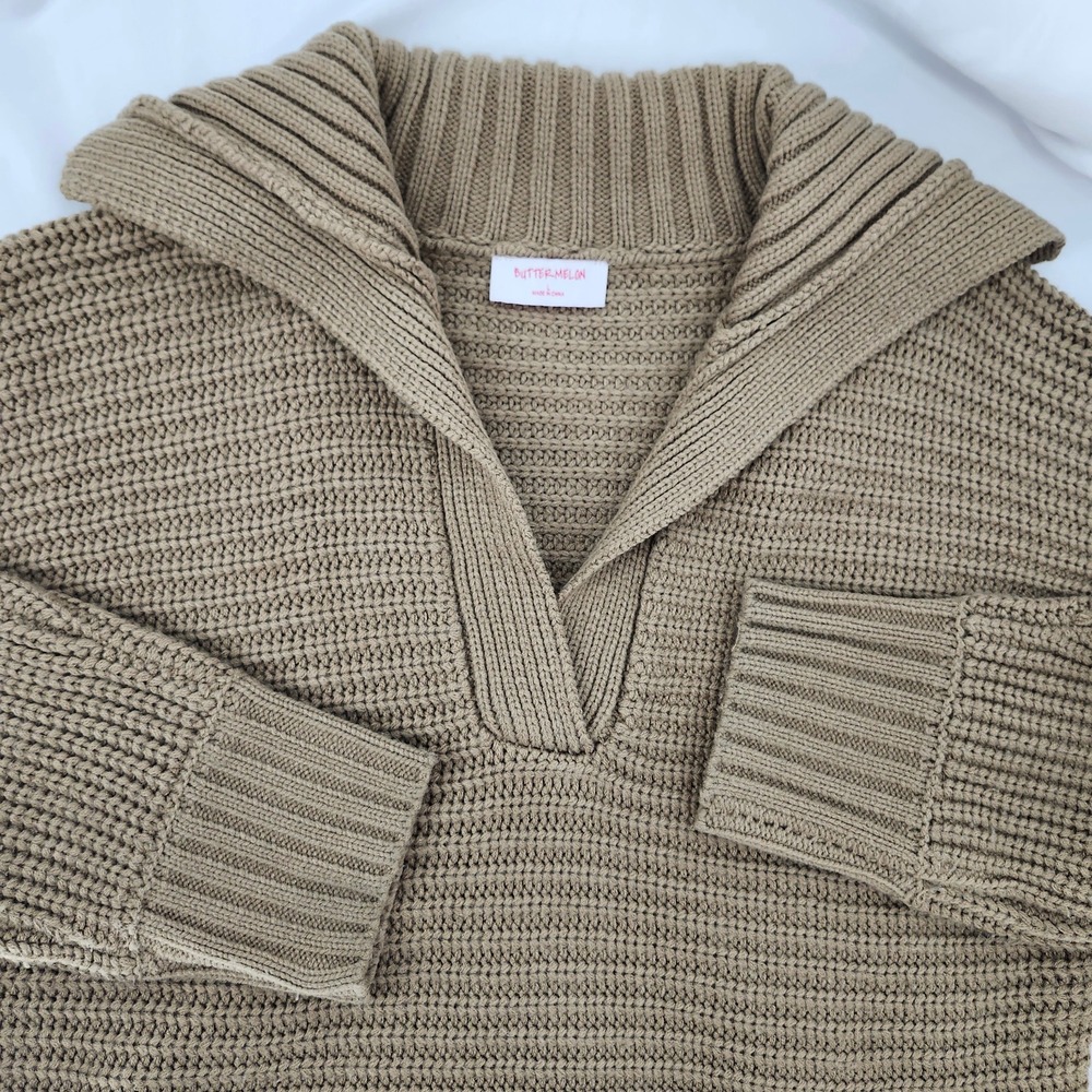 Buttermelon Womens Earthy Brown Collared Sweater Size L Sailor Shaker Academia